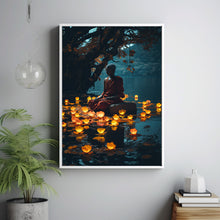 Spiritual Buddha Forest River Lantern Poster - Enchanting Magical Forest Wall Art, Serene Buddhist Decor for Peaceful Ambiance