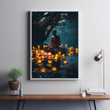 Spiritual Buddha Forest River Lantern Poster - Enchanting Magical Forest Wall Art, Serene Buddhist Decor for Peaceful Ambiance