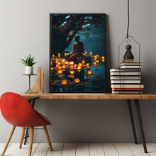 Spiritual Buddha Forest River Lantern Poster - Enchanting Magical Forest Wall Art, Serene Buddhist Decor for Peaceful Ambiance