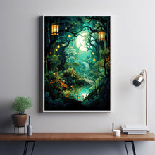 Magical Spiritual Lantern Forest Art Print - Enchanted Fairy Lights Poster, Mystical Forest Wall Art, Fantasy Lantern Painting Print