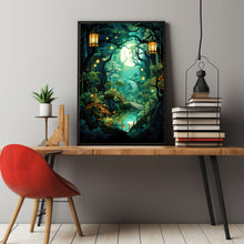 Magical Spiritual Lantern Forest Art Print - Enchanted Fairy Lights Poster, Mystical Forest Wall Art, Fantasy Lantern Painting Print