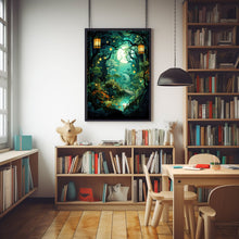 Magical Spiritual Lantern Forest Art Print - Enchanted Fairy Lights Poster, Mystical Forest Wall Art, Fantasy Lantern Painting Print