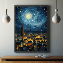Starry Sky Town at Night Poster - Enchanting Nighttime Wall Art | Ideal Gift for Star Gazers and Night Sky Enthusiasts