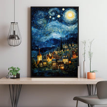 Starry Sky Town at Night Poster - Enchanting Nighttime Wall Art | Ideal Gift for Star Gazers and Night Sky Enthusiasts