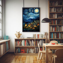 Starry Sky Town at Night Poster - Enchanting Nighttime Wall Art | Ideal Gift for Star Gazers and Night Sky Enthusiasts