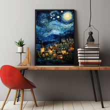 Starry Sky Town at Night Poster - Enchanting Nighttime Wall Art | Ideal Gift for Star Gazers and Night Sky Enthusiasts