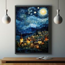 Starry Sky Town at Night Poster - Enchanting Nighttime Wall Art | Ideal Gift for Star Gazers and Night Sky Enthusiasts