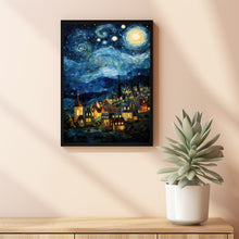 Starry Sky Town at Night Poster - Enchanting Nighttime Wall Art | Ideal Gift for Star Gazers and Night Sky Enthusiasts