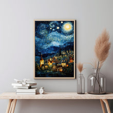 Starry Sky Town at Night Poster - Enchanting Nighttime Wall Art | Ideal Gift for Star Gazers and Night Sky Enthusiasts