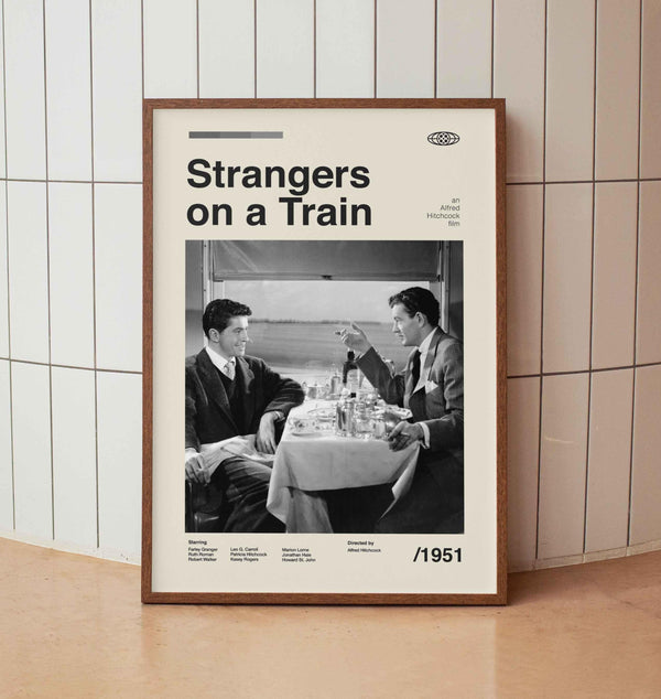 Strangers on a Train Vintage Movie Poster - Alfred Hitchcock - Minimalist Midcentury Wall Art Print