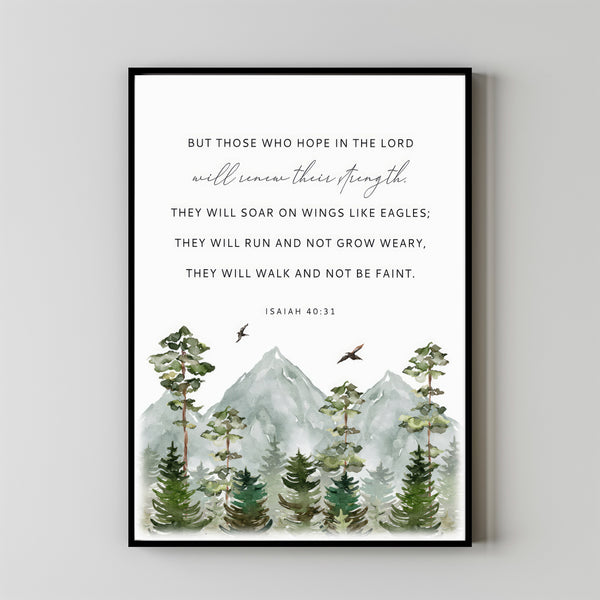 Strength ISAIAH 4031 Poster Watercolor Mountains Scripture Poster Bible Verse Wall Art Christian Home Decor