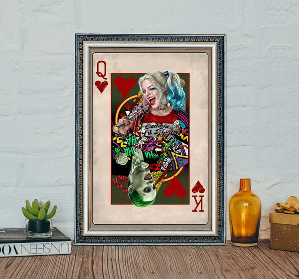 Suicide Squad Movie Poster, Joker and Harley Card Poster, High Quality Canvas Cloth Poster, Festival Decor 1627190037