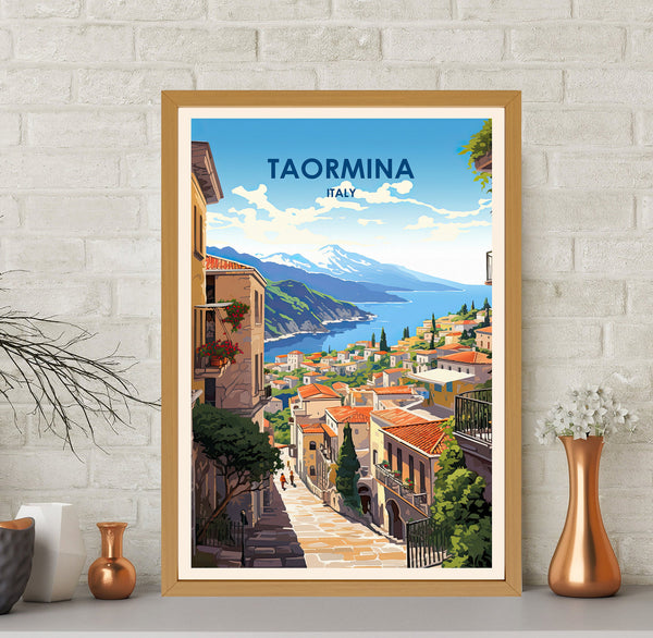 Taormina Travel Poster, Taormina Print, Taormina Art, Italy Art, Abstract Poster, Travel Gifts, Travel Poster, Cityscape Painting, Home Art