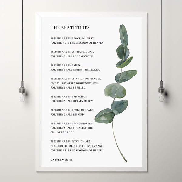The Beatitudes Matthew 53-10 Christian Blessings Wall Art Print, Bible Verse Wall Art, Watercolor Botanical Scripture Poster