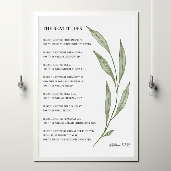 The Beatitudes Wall Art Matthew 53-10 Christian Blessings Bible Verse Wall Art Print Watercolor Botanical Scripture Poster