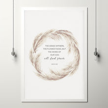 The Grass Withers The Flower Fades Boho Watercolor Pampas Grass Thanksgiving Bible Verse Poster Wall Art, Floral Fall Scripture Artwork
