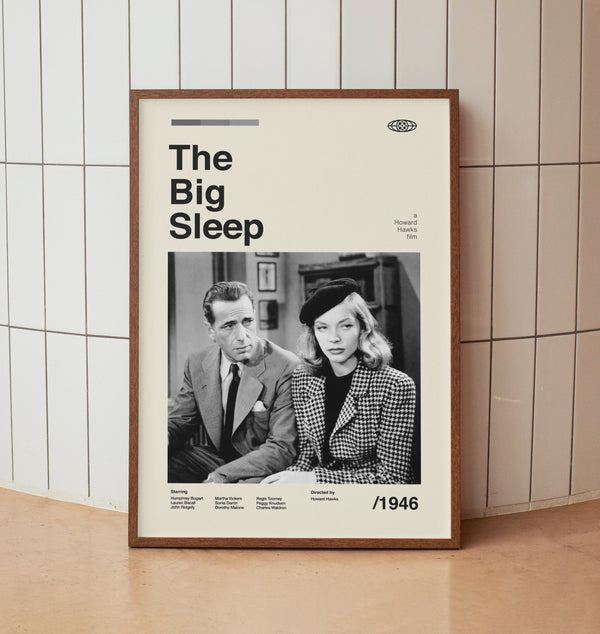 The Big Sleep Vintage Movie Poster -Humphrey Bogart Lauren Bacall  - Minimalist Midcentury Wall Art Print