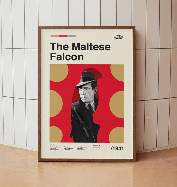 The Maltese Falcon Midcentury Modern Print - Humphrey Bogart Wall Art Print - Film Noir Retro Movie Poster