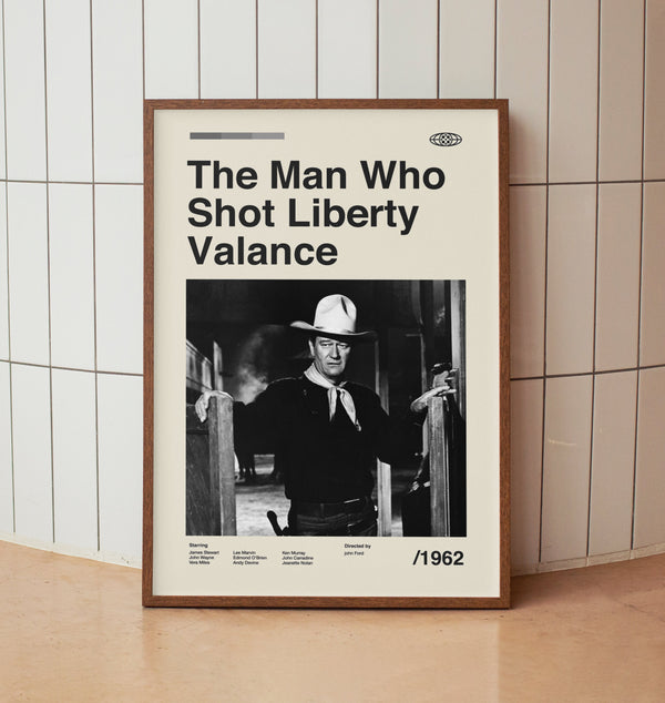The Man Who Shot Liberty Valance Vintage Movie Poster - James Stewart John Wayne - Minimalist Midcentury Wall Art Print 1592774823