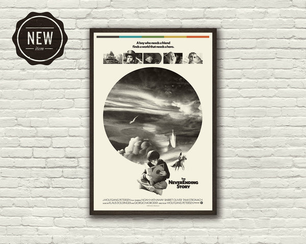 The NEVERENDING STORY Inspired Art Print Movie Poster - Minimalist,  Mid Century Modern, Vintage Style, Retro Home, Fantasy, Black and White 1735239216