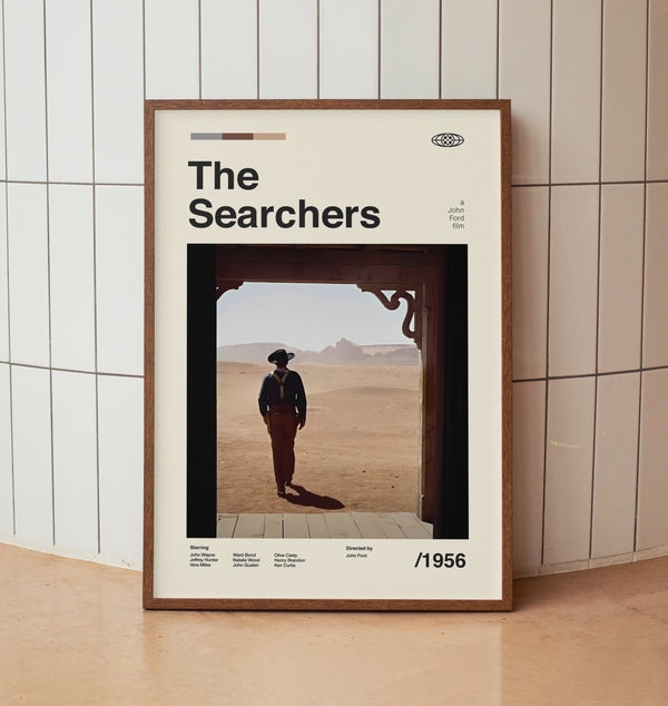 The Searchers 1956 Vintage Movie Poster - John Wayne John Ford - Minimalist Midcentury Wall Art Print 1592775547