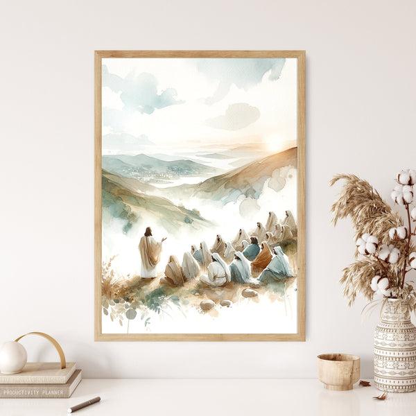 The Sermon on the Mount Canvas Wall Art Poster Holy Bible Art Birthday Gift Watercolor Christian Print Trendy Living Room Home Easter Print 1641417994