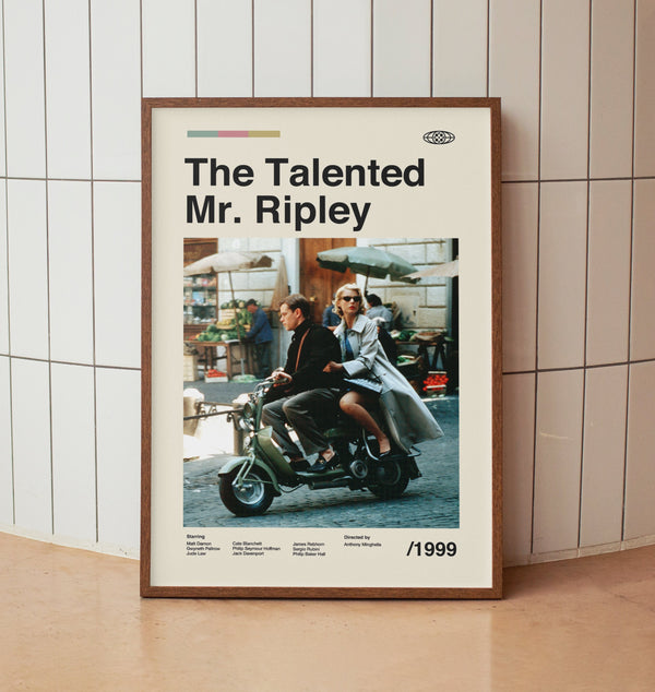 The Talented Mr. Ripley Vintage Movie Poster - Matt Damon Jude Law - Minimalist Midcentury Wall Art Print