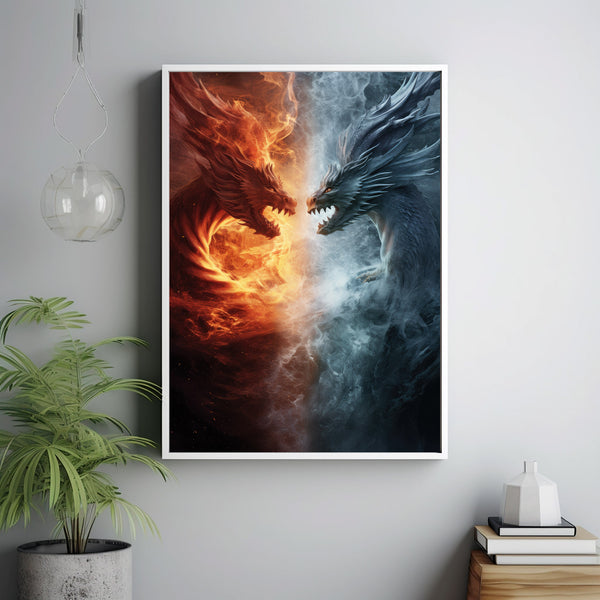 Dragons Oil Painting Poster - Ice and Fire Dragons Wall Art  Epic Fantasy Dragons Art  Ideal Gift for Dragon Enthusiasts