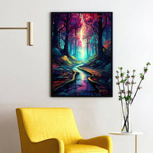 Spiritual Forest Wall Art Print with Enchanted Light - Mystic River and Trees Scene - Dreamlike Fantasy Painting - Ethereal Living Room Decor - Captivating Gift Idea