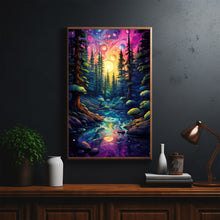 Spiritual Forest Wall Art Print with Enchanted Light - Mystic River and Trees Scene - Dreamlike Fantasy Painting - Ethereal Living Room Decor - Captivating Gift Idea