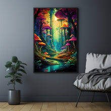 Spiritual Forest Wall Art Print: Enchanted Light & Mystic River - Whimsical Mushroom and Tree Scene - Surreal Fantasy Painting - Ethereal Decor for Home - Unique Gift Idea