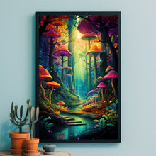 Spiritual Forest Wall Art Print: Enchanted Light & Mystic River - Whimsical Mushroom and Tree Scene - Surreal Fantasy Painting - Ethereal Decor for Home - Unique Gift Idea