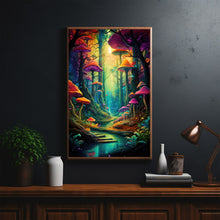 Spiritual Forest Wall Art Print: Enchanted Light & Mystic River - Whimsical Mushroom and Tree Scene - Surreal Fantasy Painting - Ethereal Decor for Home - Unique Gift Idea