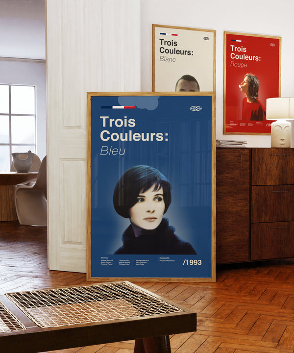 Three Colours Blue Wall Art Print -  French Movie Poster - Midcentury Modern Art 1425125618