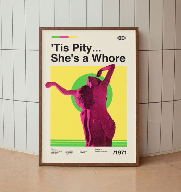 Tis Pity She's a Whore Wall Art Print -  80's B-Movie Film Poster- Midcentury Art 1413595273