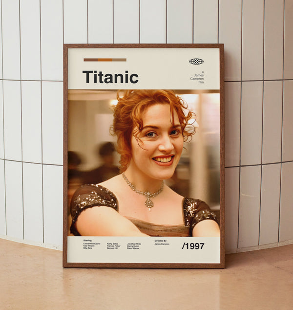 Titanic 1997 Movie Poster - Leonardo DiCaprio Kate Winslet Film - Vintage Minimalist Midcentury Wall Art Print 1503148030