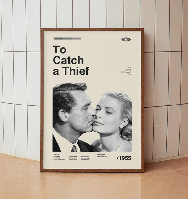 To Catch a Thief Vintage Minimalist Movie Poster - Cary Grant Grace Kelly -  Midcentury Wall Art Print 1562566710