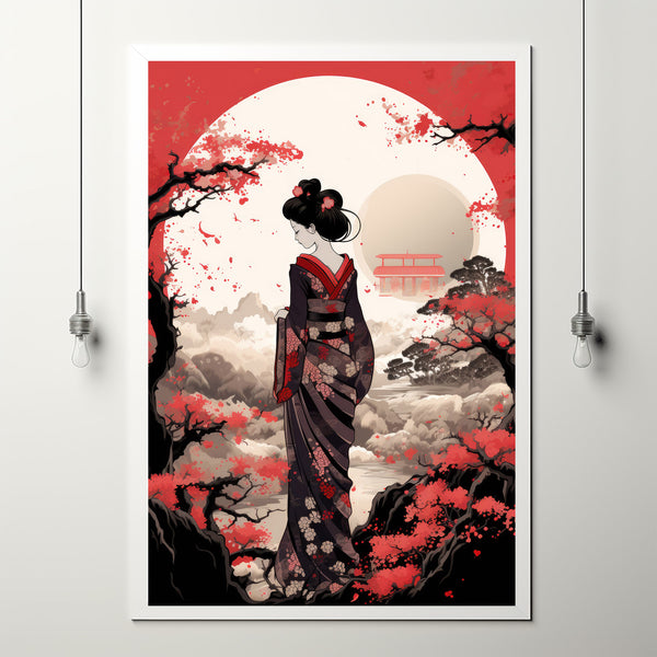 Traditional Japanese Girl Poster - Authentic Kimono Art Print - Classic Japan Culture Wall Art for Home Decor