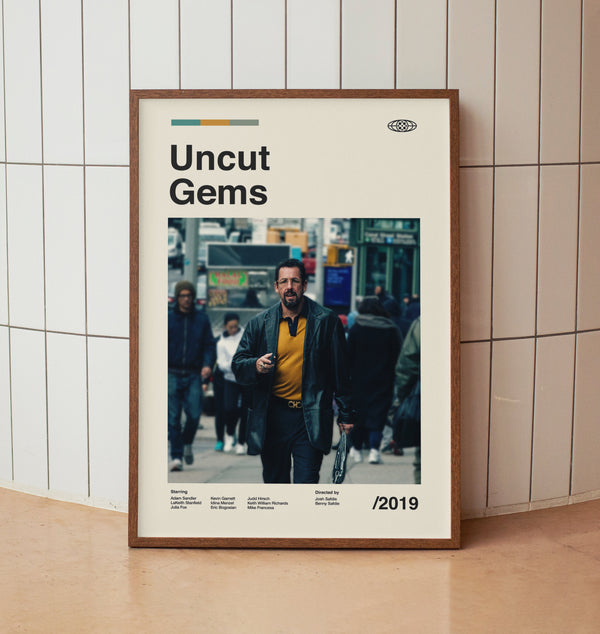 Uncut Gems Vintage Minimalist Movie Poster - Adam Sandler -  Midcentury Wall Art Print 1576765275