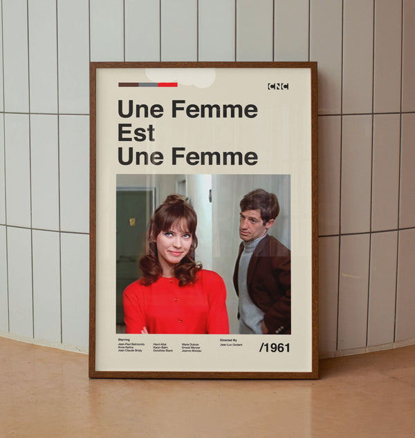 Une femme est une femme Midcentury Modern Print - Godard Belmondo Wall Art Print - Retro Movie Poster 1424014623