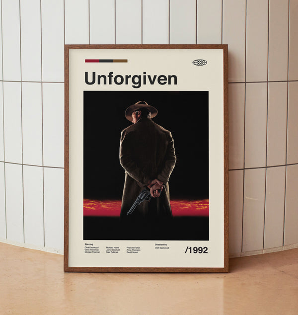 Unforgiven Vintage Movie Poster - Clint Eastwood Morgan Freeman - Minimalist Midcentury Wall Art Print