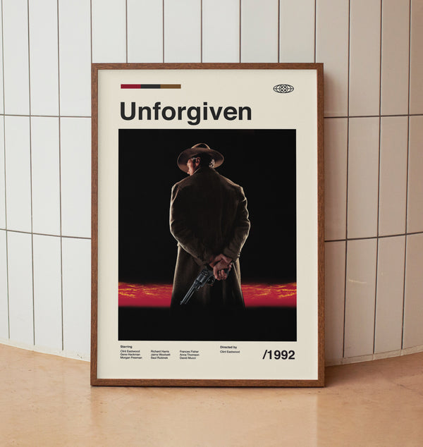 Unforgiven Vintage Movie Poster - Clint Eastwood Morgan Freeman - Minimalist Midcentury Wall Art Print 1588424509