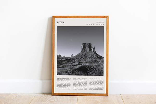 Utah Wall Art  Poster Utah Black White Poster  Poster Art Gift 1695044835