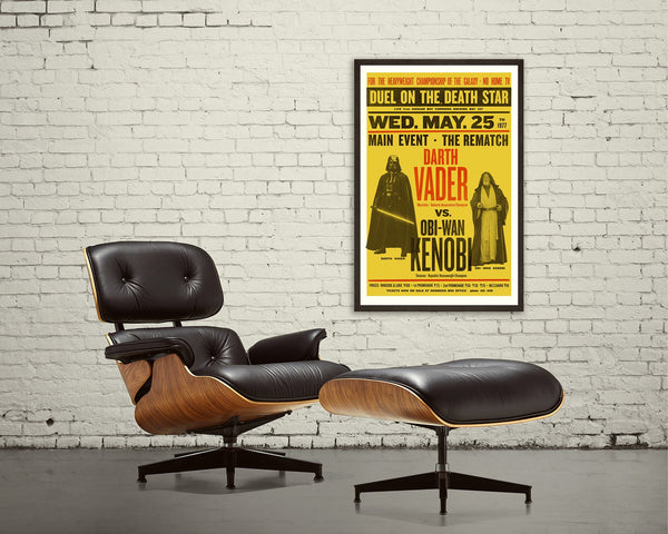VADER vs KENOBI, Star Wars Inspired, Vintage Boxing Fight Poster, Art Print - Woodblock, Letterpress, Yellow, Red 1712452222