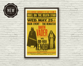 VADER vs KENOBI, Star Wars Inspired, Vintage Boxing Fight Poster, Art Print - Woodblock, Letterpress, Yellow, Red 1712452222