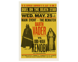 VADER vs KENOBI, Star Wars Inspired, Vintage Boxing Fight Poster, Art Print - Woodblock, Letterpress, Yellow, Red 1712452222