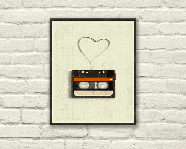 VINTAGE CASSETTE LOVE - Art Print, Poster, Heart, Music, Nursery, Boutique, Hipster, Vintage Style, Retro Home 102506358