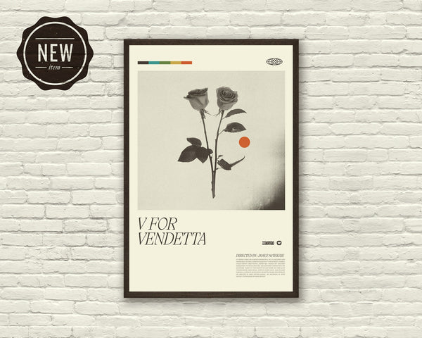 V FOR VENDETTA Inspired Poster, Natalie Portman, Guy Fawkes Art Print - Mid-Century Modern, Black and white, Swiss, Poster 1324873796