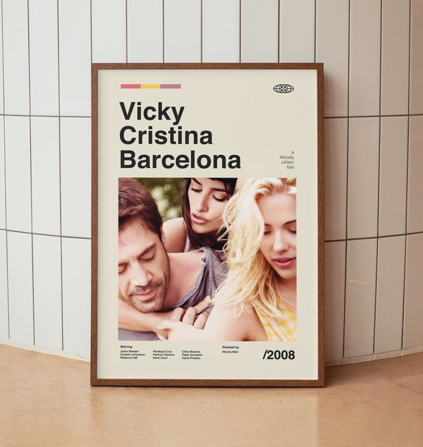 Vicky Cristina Barcelona Vintage Movie Poster - Javier Bardem Penélope Cruz Scarlett Johansson - Minimalist Midcentury Wall Art Print