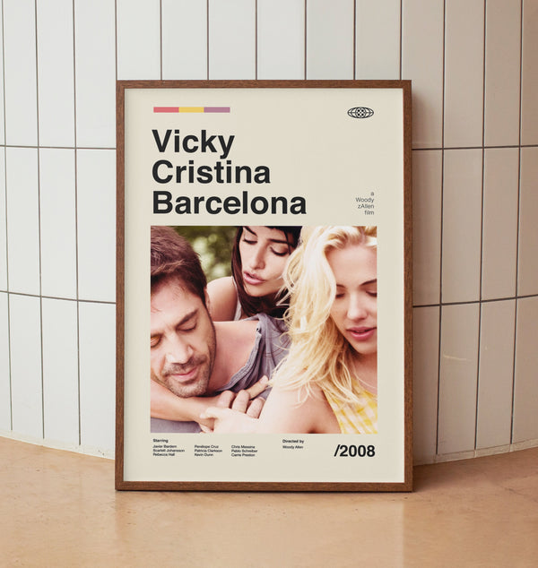 Vicky Cristina Barcelona Vintage Movie Poster - Javier Bardem Penélope Cruz Scarlett Johansson - Minimalist Midcentury Wall Art Print 1553049408